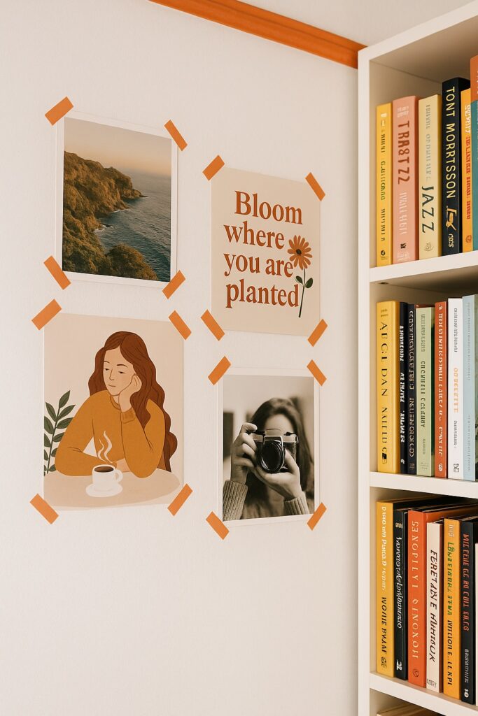 decorar-parede-sem-furar-pinterest Paredes decoradas com posters e fotos colados com washi tape, estilo criativo e moderno para apartamentos alugados.